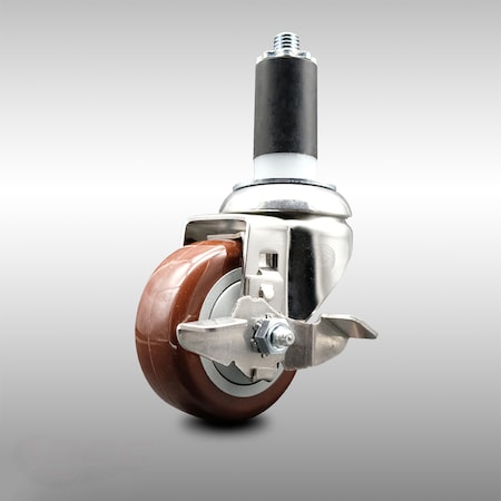 Service Caster 3 Inch 316SS Maroon Polyurethane Swivel 1-1/4 Inch Expanding Stem Caster Brake SCC-SS316EX20S314-PPUB-MRN-TLB-114